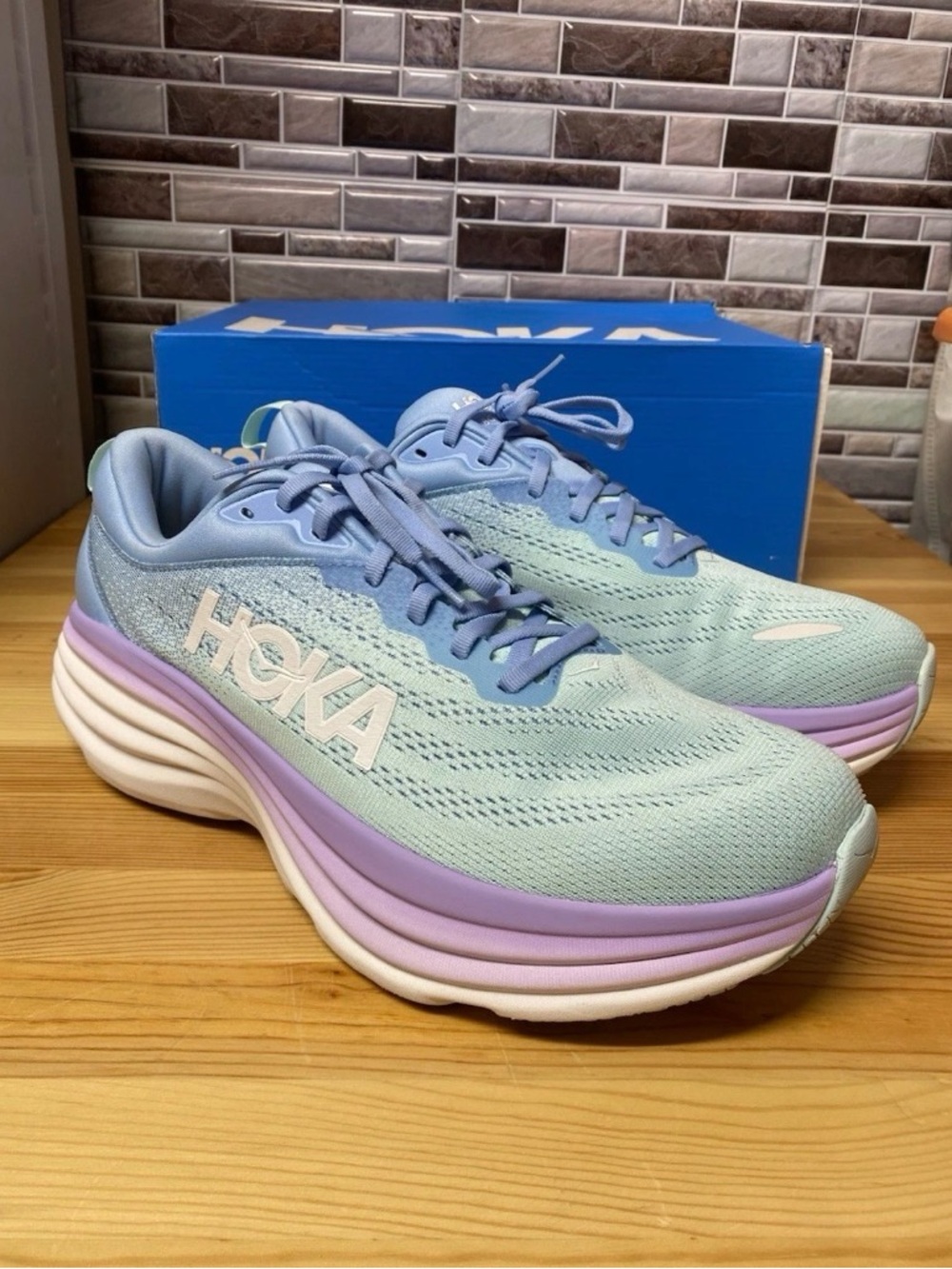 Hoka One One Bondi 8 Womens Size 12D Airy Blue Purple Running Shoes Sneakers